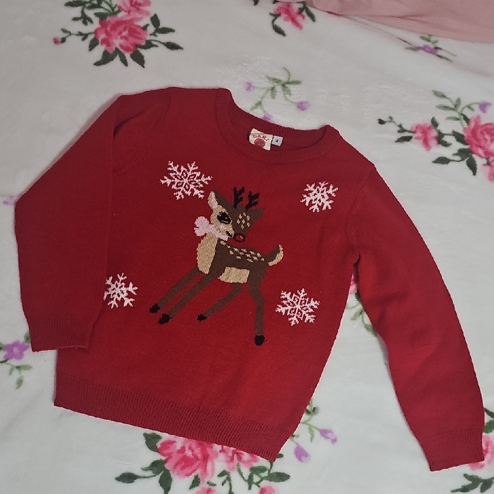 Red Reindeer Sweater with Snowflakes
